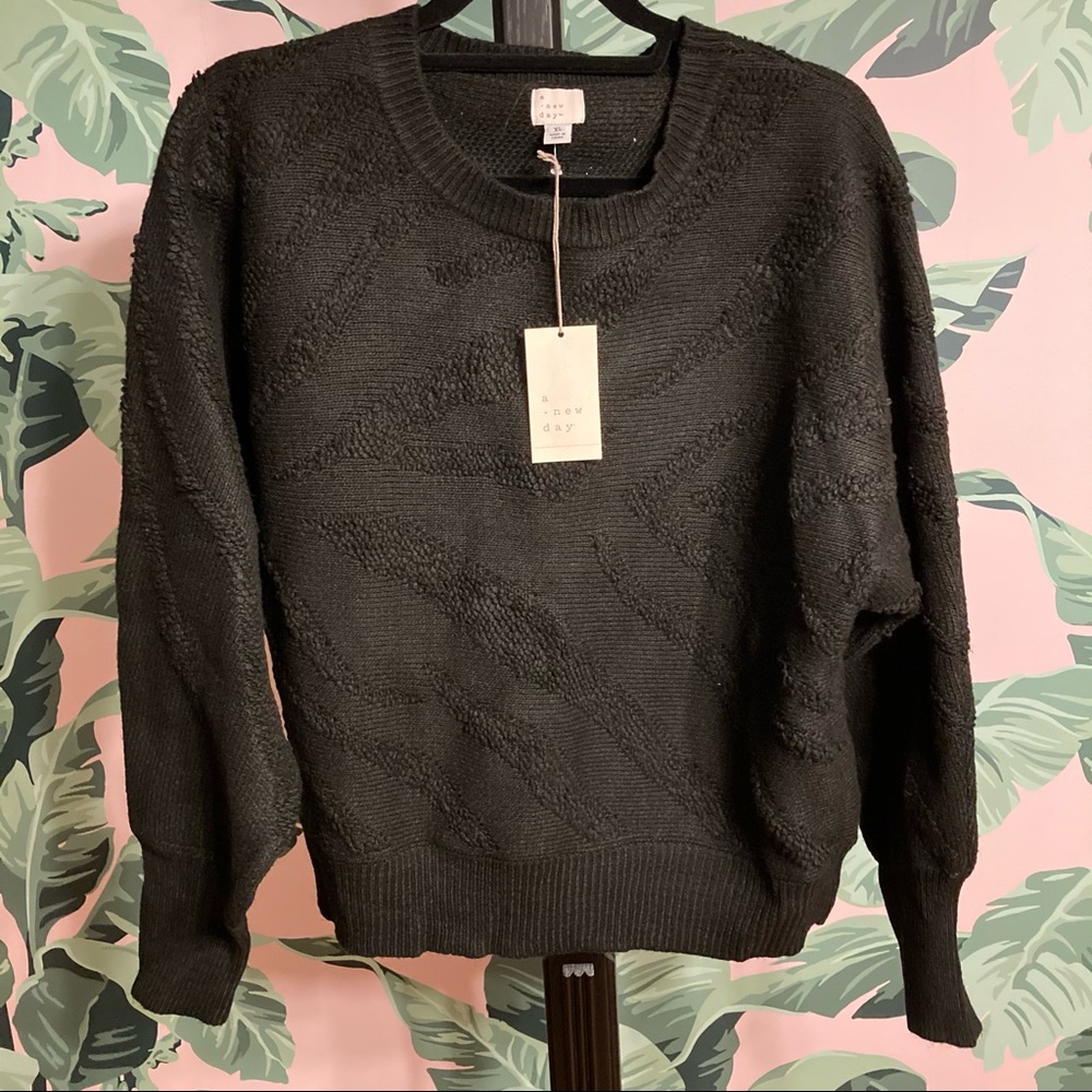 A New Day Size XL Black “Animal Print” Weave Sweater NWT
